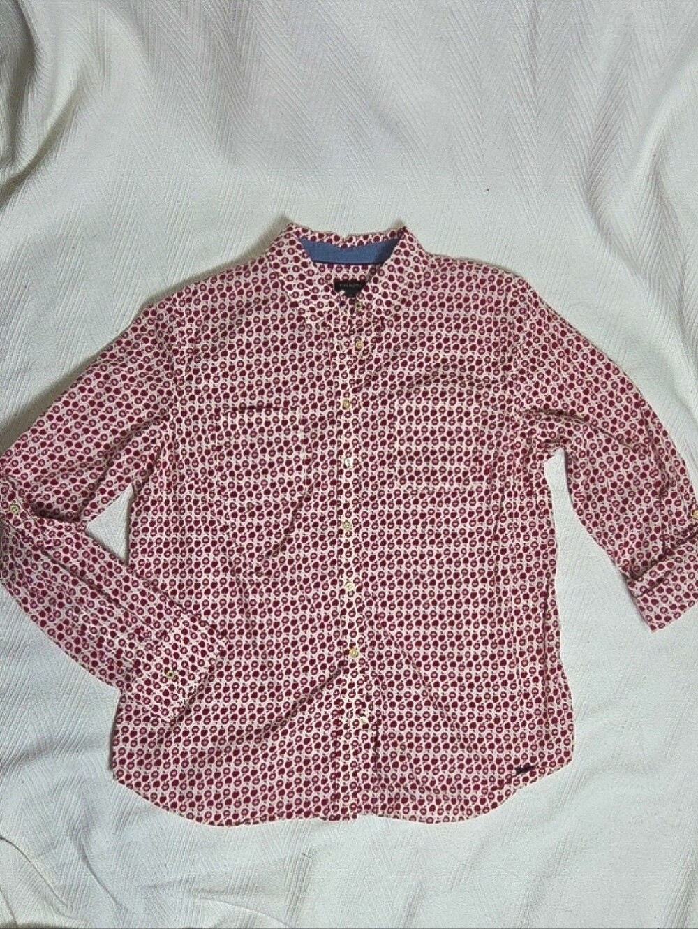 Talbots Red Apple Print Button Sz 14 Convertible Sleeve - 100% Cotton